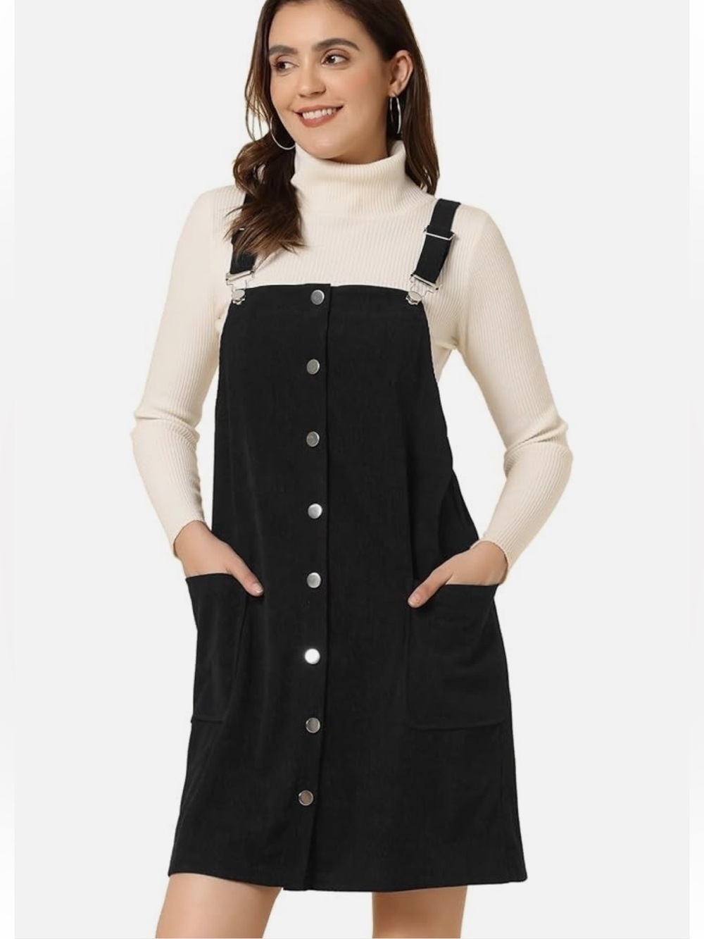 Zara Black Button-Front Corduroy Pinafore Dress